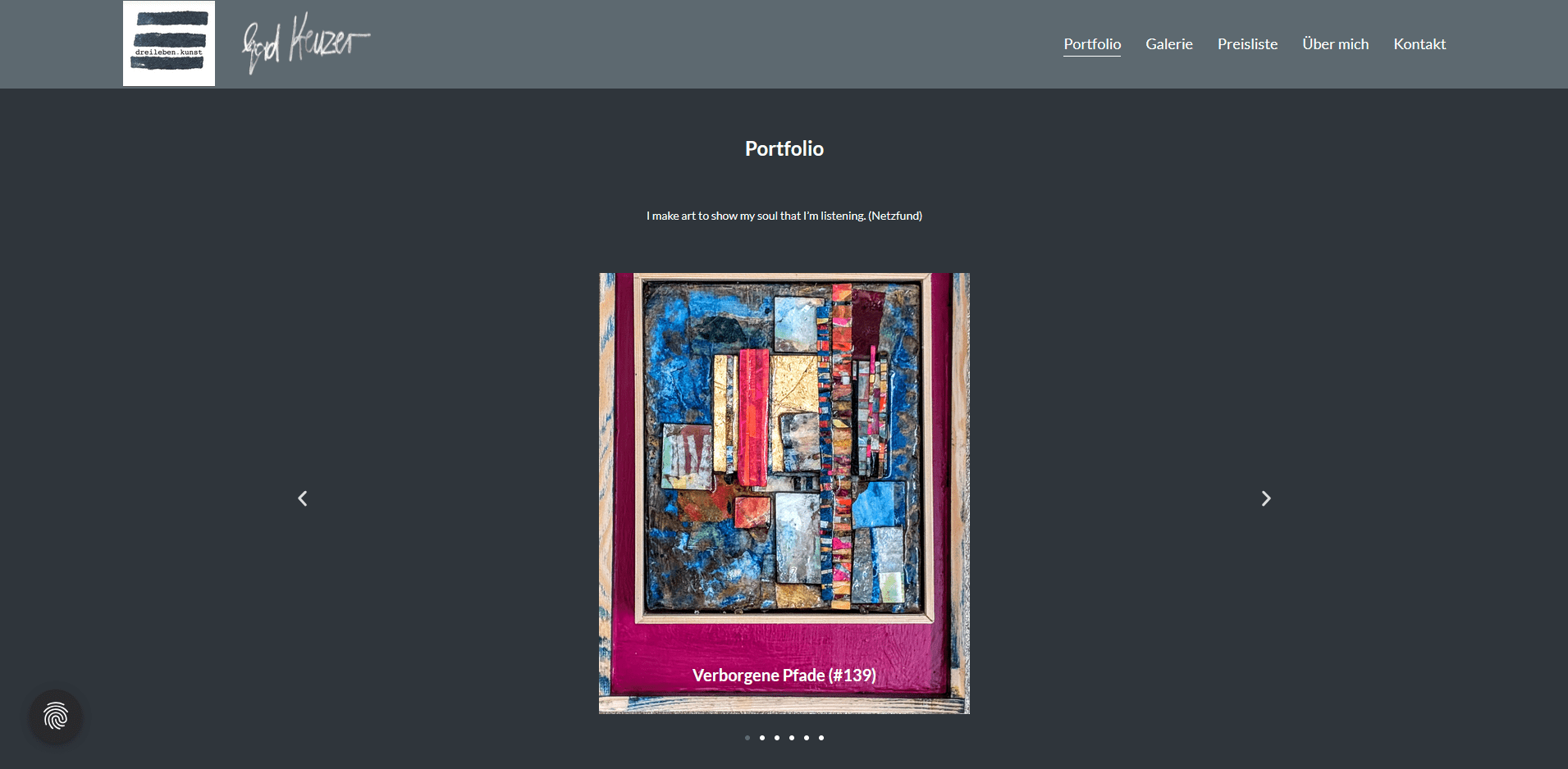 Screenshot der Website dreileben.kunst für abstrakte Kunst